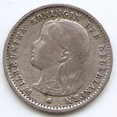 Olanda 10 Cents 1896 - Wilhelmina, Argint 1.4 g/640, 15.2 mm KM-116