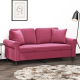 VidaXL Canapea cu 2 locuri cu pernuțe, roșu vin, 140 cm, catifea