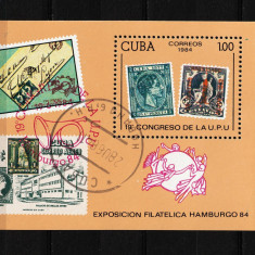 Cuba, 1984 | Expo Hamburg 84 - Istorie poştală, Timbru pe timbru | Coliţă | aph