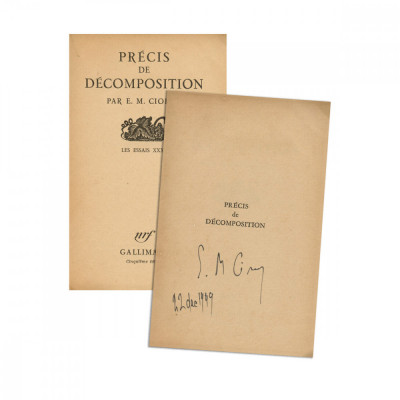 Emil Cioran, Pr&amp;eacute;cis de d&amp;eacute;composition , 1949, cu semnătura olografă foto
