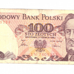 Bancnota Polonia 100 zloti 1986, circulata