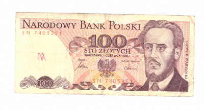 Bancnota Polonia 100 zloti 1986, circulata foto
