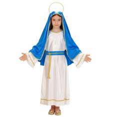 Costum carnaval Fecioara Maria, pentru fetite, set 4 piese, alb-albastru foto