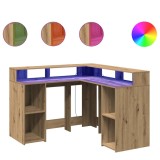 Cumpara ieftin Birou lumini LED stejar artizanal 130x130x91cm lemn prelucrat