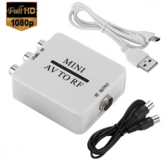 Adaptor AV la RF, Active, Full HD, convertor analog 3 x RCA la RF Coaxial cablu TV, cu mufa video si sunet audio integrat, cablu alimentare USB 5V, co