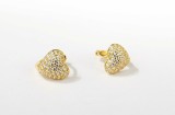 Cercei Huggies Inima Argint 925 Aurit cu Pavaj Zirconii - 8 mm, Balama Click Lock, Hipoalergenici
