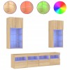 Unitati de perete TV cu LED-uri, 5 piese, stejar sonoma, lemn