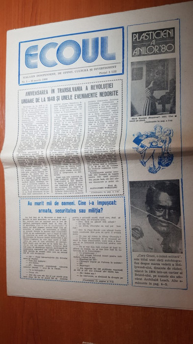 ziarul ecoul 26 martie 1990-aniversarea in transilvania a revolutiei de la 1848