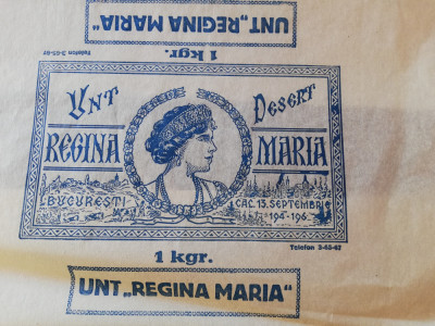 Coala ambalaj unt 1 kg Regina Maria, cca 1930, stare perfecta foto