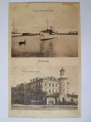 Rara! Carte poștala colaj Constanta:Farul,hotelul Carol,vaporul Principesa Maria foto