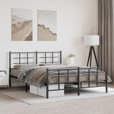 Cadru pat fără saltea, cu tăblie picioare negru 160x200cm metal