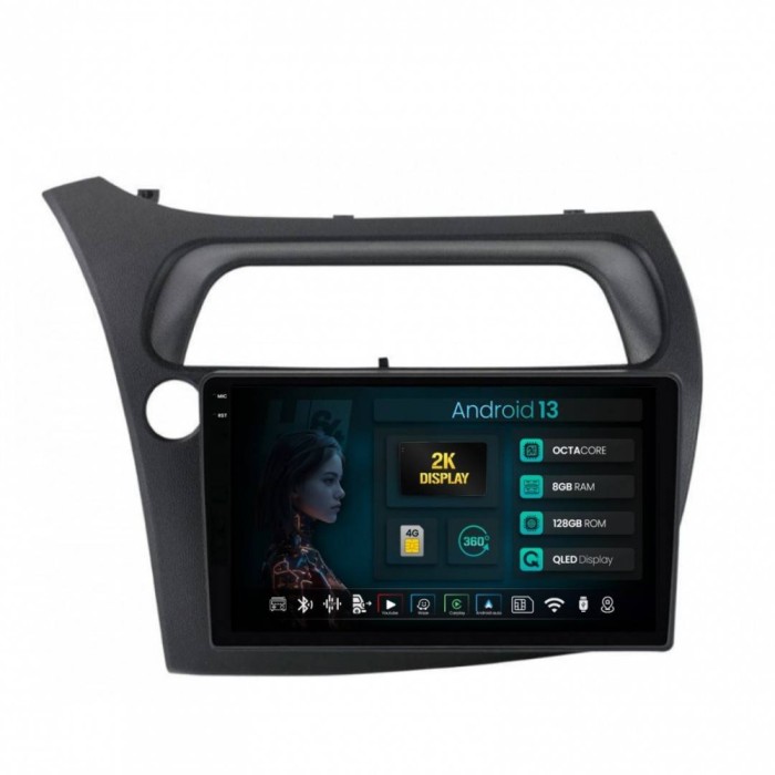 Navigatie 2K Honda Civic Hatchback (2006-2011) 8GB RAM Android 13 Octacore Slot Sim 4G DSP GPS Wi-FI Carplay Android Auto USB Bluetooth Waze Touchscre