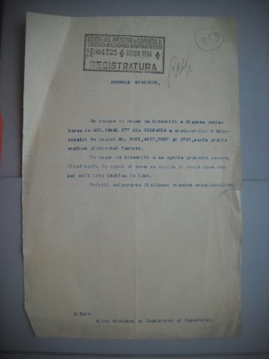 HOPCT DOCUMENT VECHI 353 MINISTERUL INDUSTRIEI COMERT EXTERIOR /BUCURESTI 1936 foto