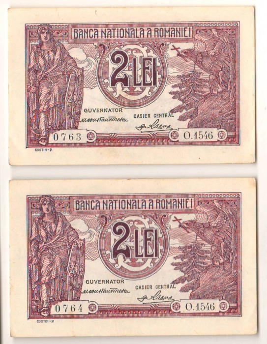 SV * Romania 2 x 2 LEI 1938 * Regele Carol II * SERII CONSECUTIVE +/- AUNC
