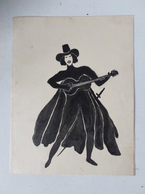 Felicitare - Desen in Tus negru, ZORO, 17cm x 27.5cm foto