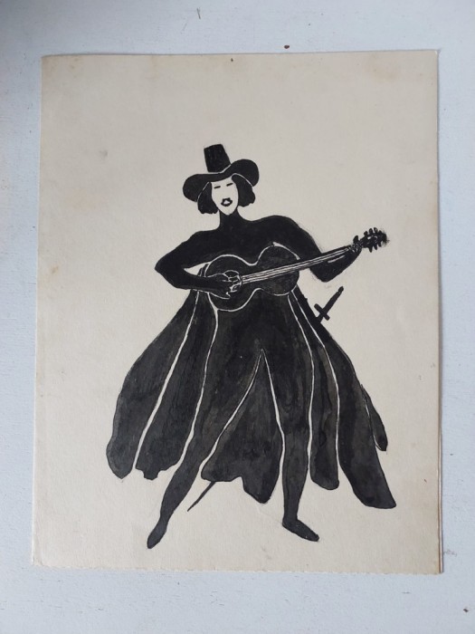 Felicitare - Desen in Tus negru, ZORO, 17cm x 27.5cm