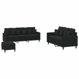 Cumpara ieftin Set de canapele cu perne, 3 piese, negru, catifea