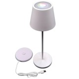Cumpara ieftin Lampa de masa LED RGB alba cu control tactil, baterie reincarcabila, 8 culori + 18 LED alb cald, IP44, incarcare USB, autonomie pana la 16 ore