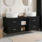 Cumpara ieftin Set dulap baie 3 buc. Negru 129 x 44,5 x 82 cm Lemn prelucrat
