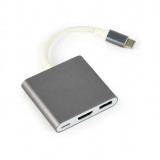 Adaptor 3 in 1, Cablexpert 11205, USB 3.1 tip C tata la port HDMI mama, USB 3.0 mama si port USB tip C PD 2.0 pentru incarcare