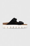 Birkenstock papuci din piele femei, culoarea negru, cu platforma