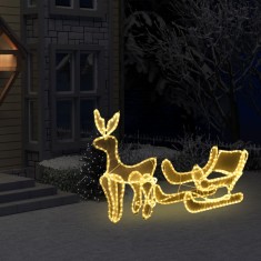 vidaXL Instalație lumini Crăciun, ren și sanie cu plasă, 432 LED-uri foto