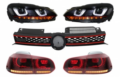 Grila Centrala VW Golf 6 VI (2008-2012) Golf 7 U Design cu Red Strip GTI LED dinamic cu Stopuri R20 si Faruri LED Performance AutoTuning foto