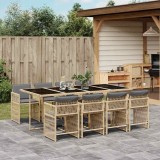 vidaXL Set de masă pentru grădină, 9 piese, cu perne, bej, poliratan 3211644