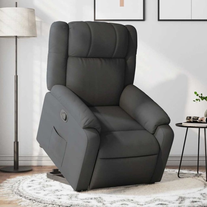 vidaXL Fotoliu rabatabil cu ridicare pe verticală, gri &icirc;nchis, textil