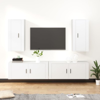 Set dulap TV, 4 piese, alb, lemn prelucrat foto