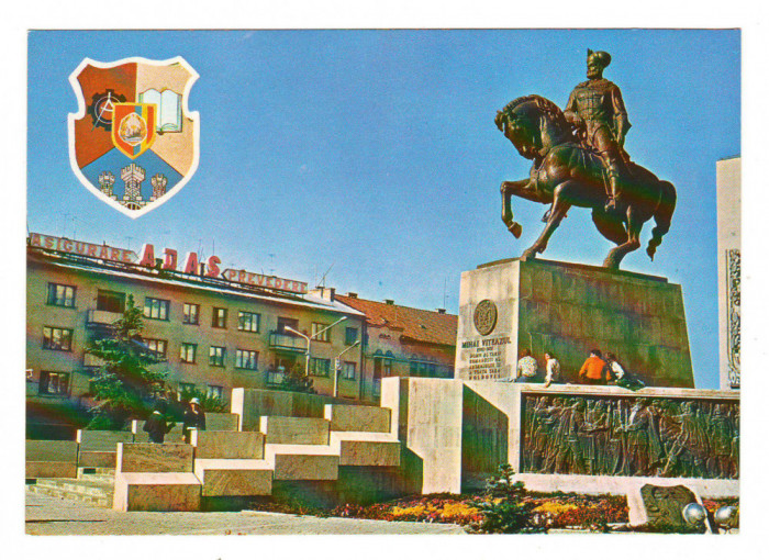 CPIB 20559 CARTE POSTALA - CLUJ NAPOCA. STATUIA LUI MIHAI VITEAZUL, STEMA, ADAS