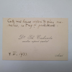 rara carte de vizita dr. Gh. Ciuhandu (1875-1947), Timisoara-Arad, 1933