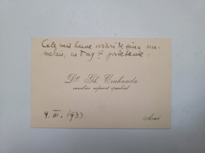 rara carte de vizita dr. Gh. Ciuhandu (1875-1947), Timisoara-Arad, 1933 foto