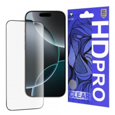 Folie de protectie Ecran Lito HD Pro Clear pentru Apple iPhone 16 Pro, Sticla Securizata, Full Glue, Neagra