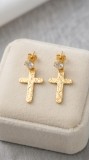 Cumpara ieftin Cercei din Argint 925 Placati cu Aur Textured Cross Crystal, 3 cm,