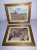 Set 2 tablouri mici in rama reproducere printata dupa picturi Dejunul canotierilor Renoir si Camp de maci Monet