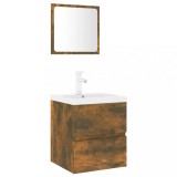 Cumpara ieftin Set de mobilier de baie, stejar fumuriu, lemn prelucrat
