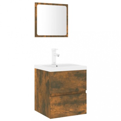 Set de mobilier de baie, stejar fumuriu, lemn prelucrat foto