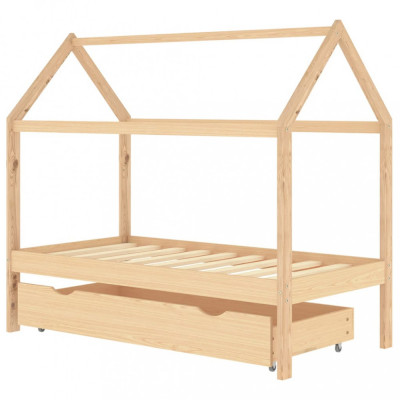 Cadru pat pentru copii, cu un sertar, 80x160 cm, lemn masiv pin foto