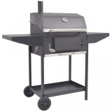 Grătar barbecue cu cărbuni, afumătoare și raft jos, negru, vidaXL