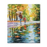 Tablou stilizat pictat manual, De mana cu mama mea, 60x50cm ulei pe panza, Superb