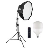 Softbox octogonal LED 150W cu telecomanda, intensitate reglabila, stand 200cm si husa protectie