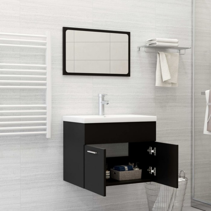 Gossi set mobilier de baie, negru, lemn prelucrat