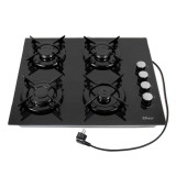 Plita incorporabila gaz GPL sau natural, 4 ochiuri, aprindere electrica, sticla neagra