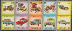 1970 Yemen, Istoria Auto (I), serie nestampilata MNH, masini retro, automobile foto