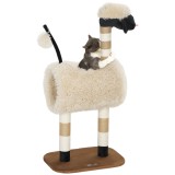 PawHut Pom de zg&acirc;riat &icirc;n design de oi, cu poste de zg&acirc;riat, tunel și jucărie, 98 cm, maro deschis | Aosom Romania