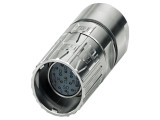 Conector M23 mamă, 17 pini, drept, crimpat, 8A