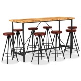 Cumpara ieftin Set de bar, 9 piese, lemn masiv de acacia si piele naturala