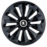 Cumpara ieftin Set 4 capace roti pentru Skoda Nou Alb-Negru, model Fox Black, R16, Autohelix MSA