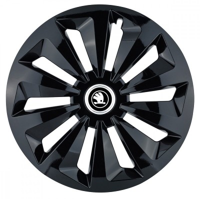 Set 4 capace roti pentru Skoda Nou Alb-Negru, model Fox Black, R16 foto
